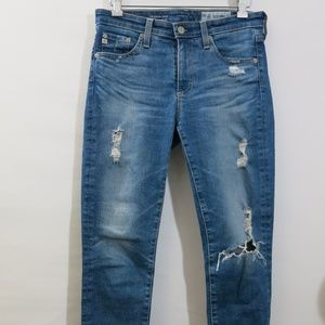 AG The Prima Crop Medium Wash Distressed Jeans 26